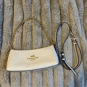 Coach White Croc-Embossed Charlotte Shoulder Bag